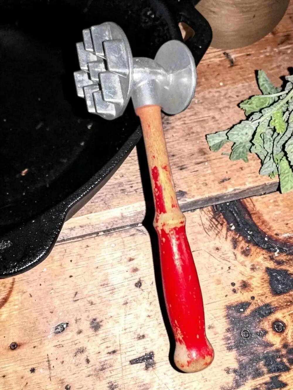 Aluminum Mallet retro utensil, red handle, midcentury style decor